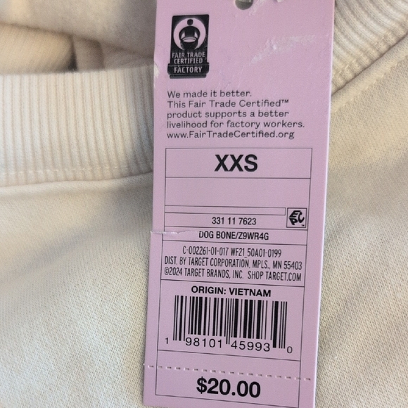 NWT Wild Fable Off-White Crew Neck Crop Sweatshirt XXS          -717C - Picture 5 of 5